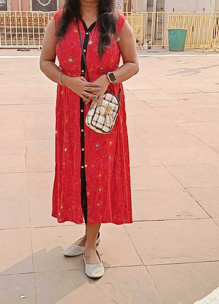 Stylish Red Printed Midi Dress