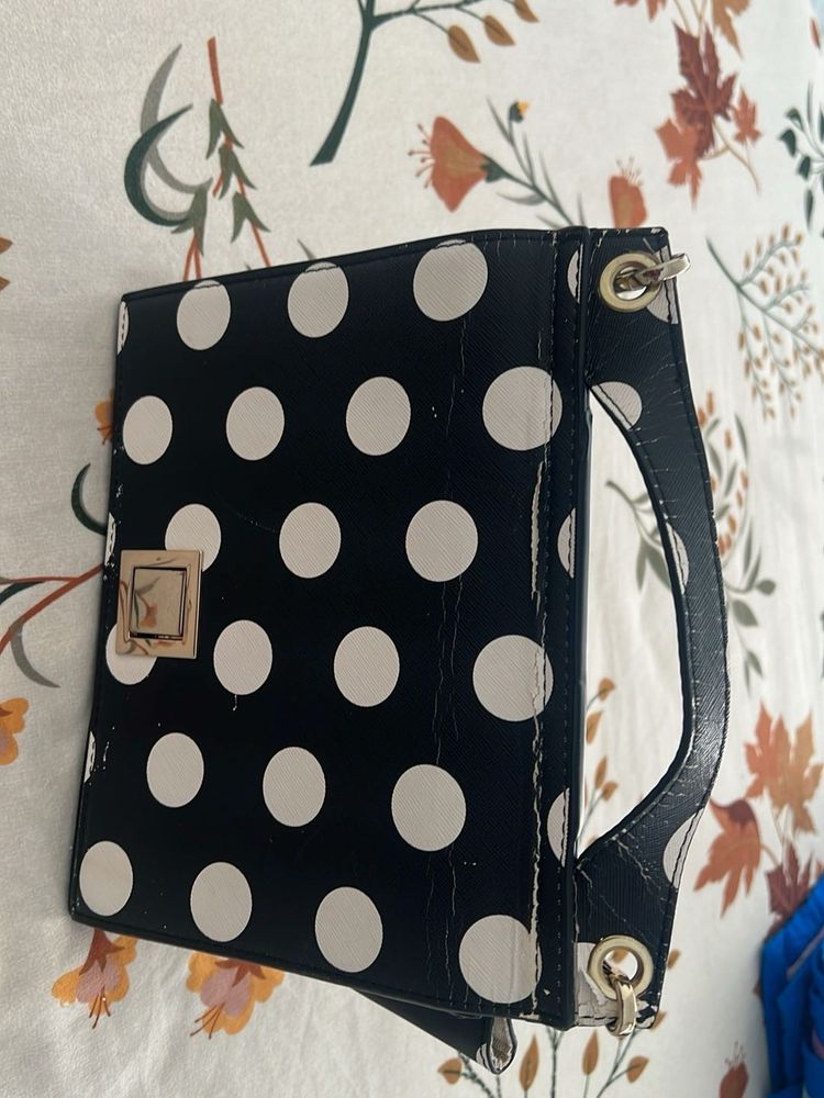 Black &amp; White Polka Dot Clutch