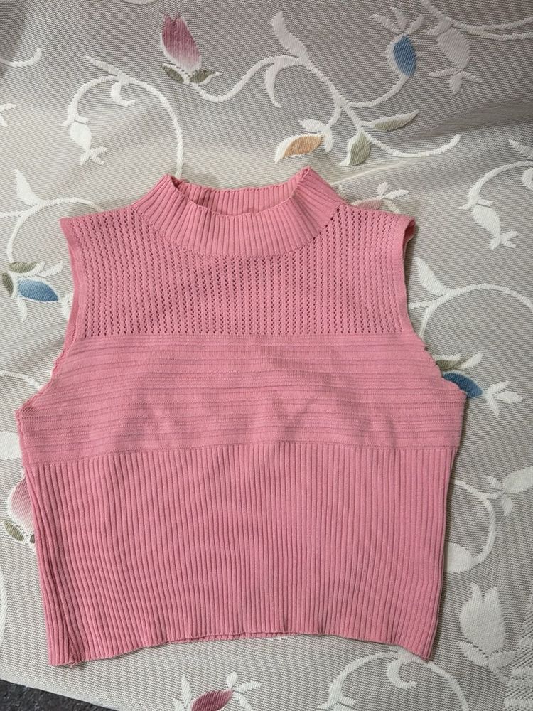 Pink Mock Neck Knit Top