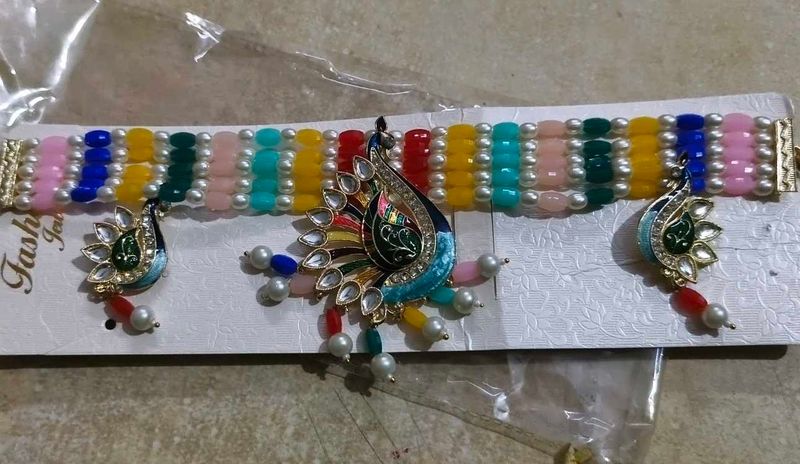 Peacock Design  Beads Necklace &amp; Earring Set
