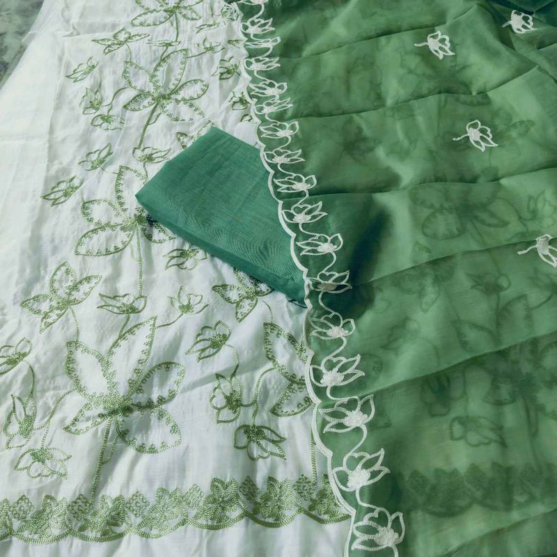 GreenUnstitched Suit Dress Material , partywear su
