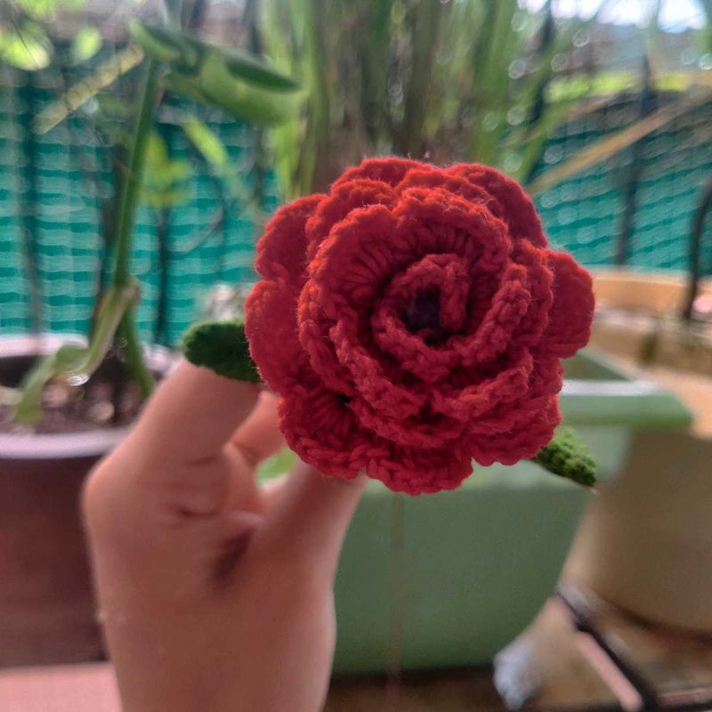 Handmade Crocheted Red Rose Flower