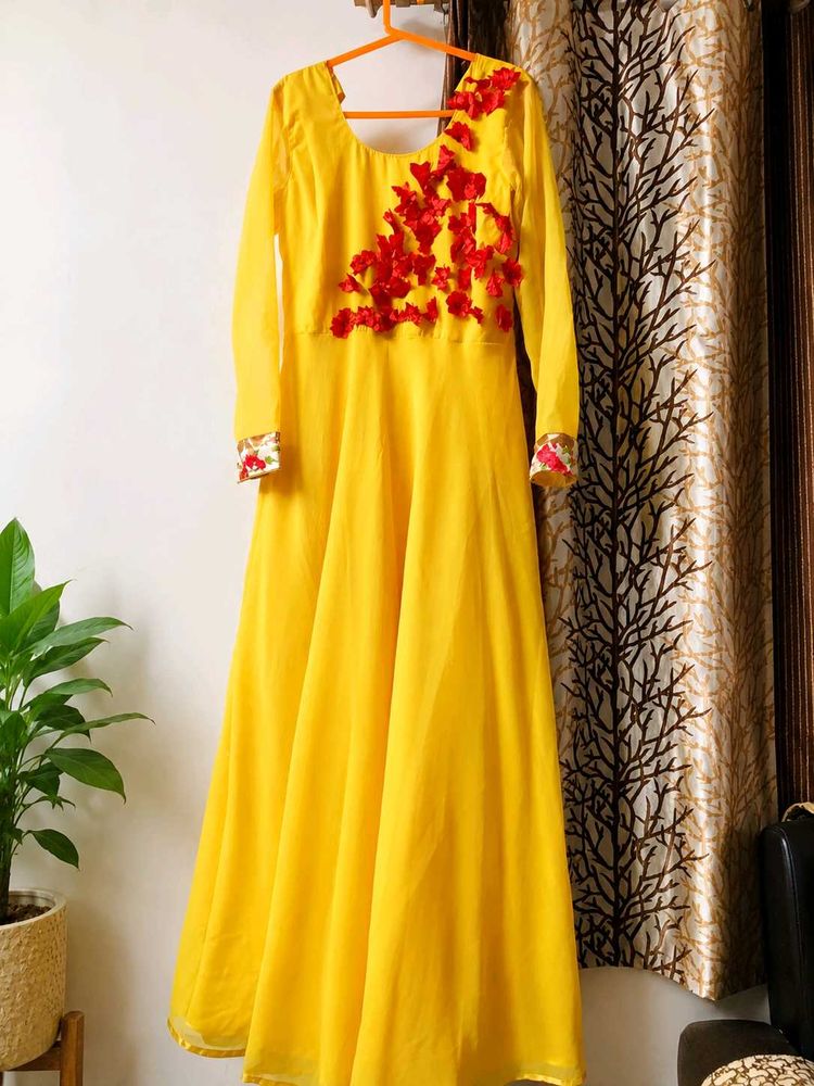 long yellow beautiful gown