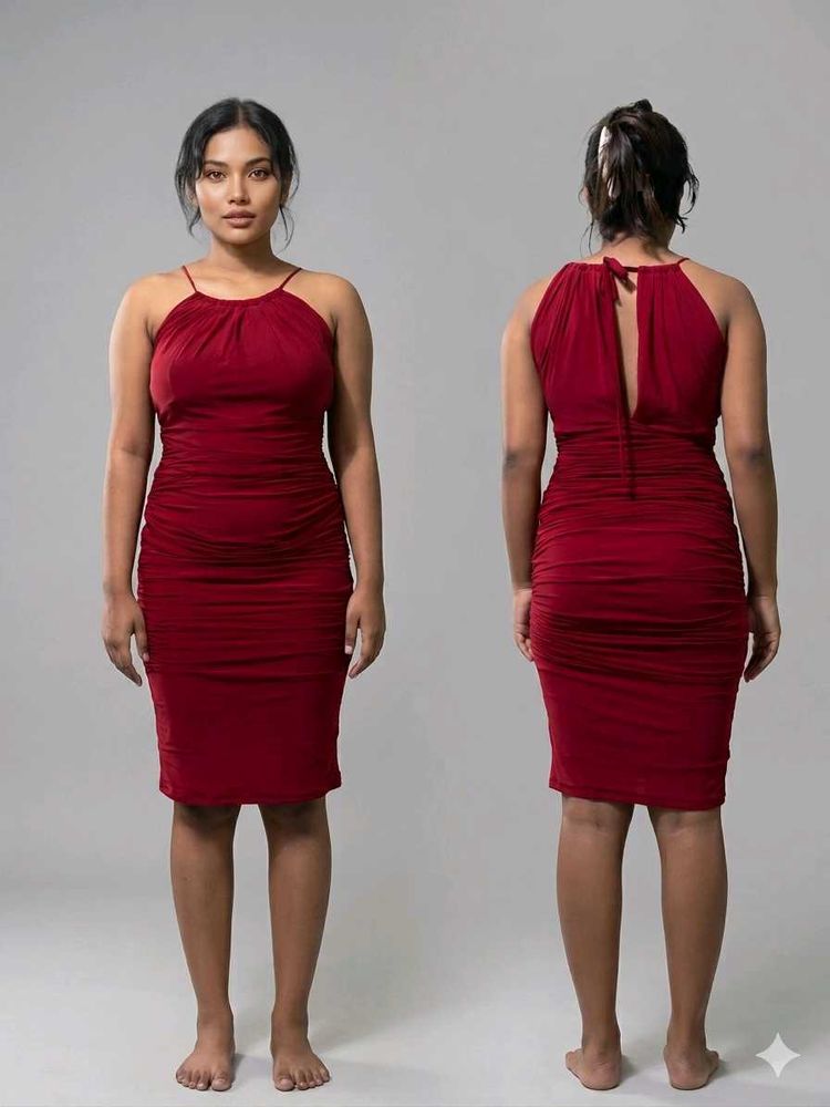 Chic Maroon  Ruched Bodycon Dress