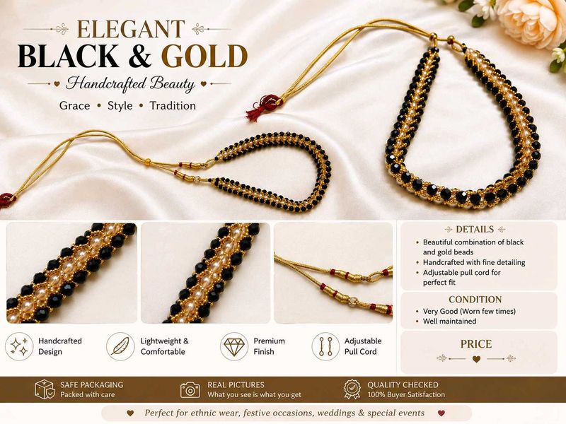 Elegant Black &amp; Gold Handcrafted Necklace