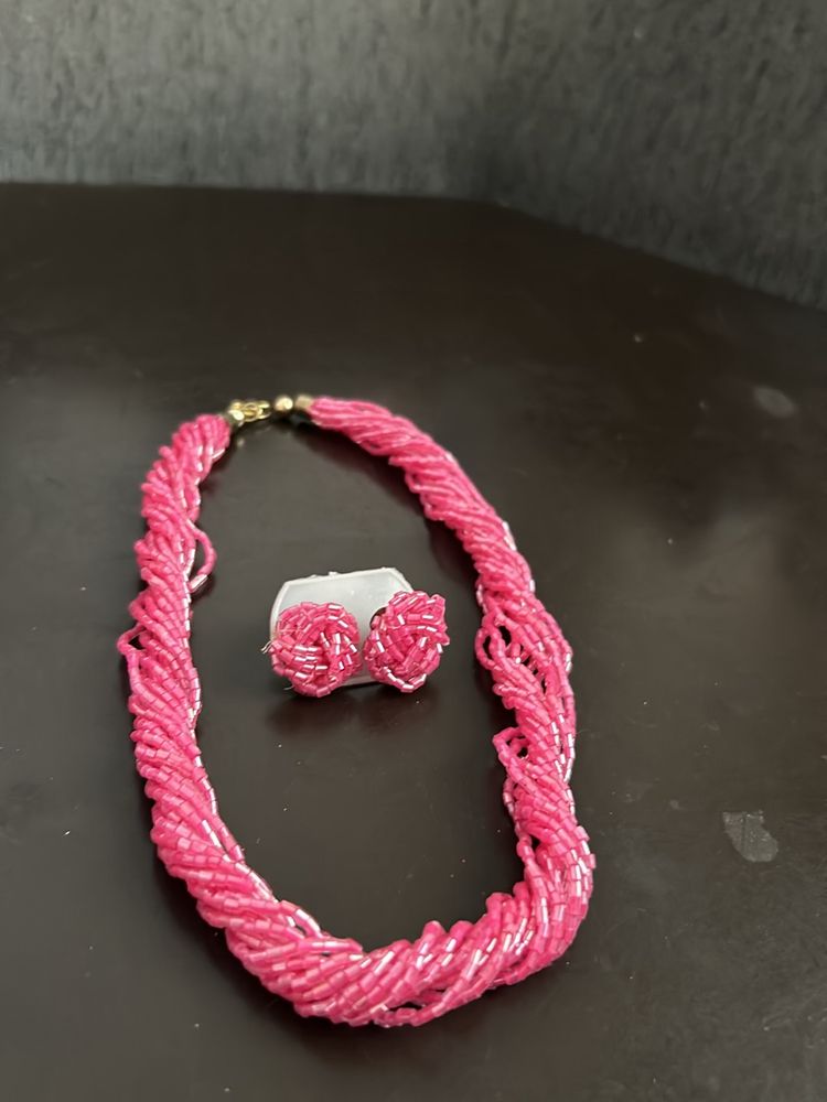 Nepali Brand New Pink Set Necklace With Earrings