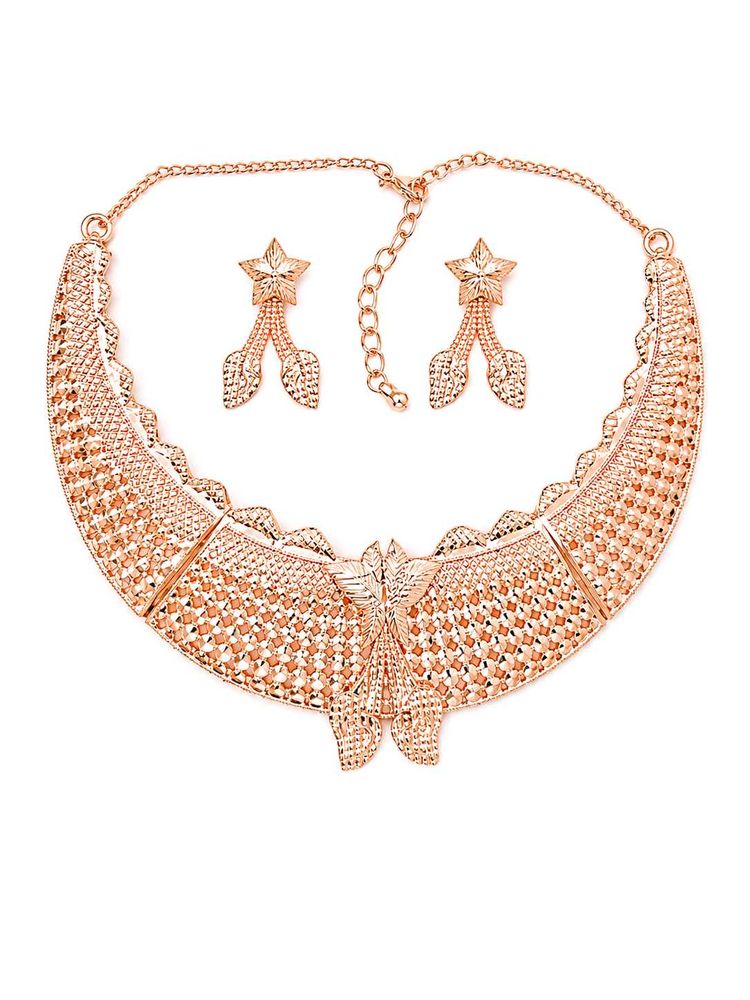 Elegant Rose Gold Butterfly Necklace &amp; Earring Set