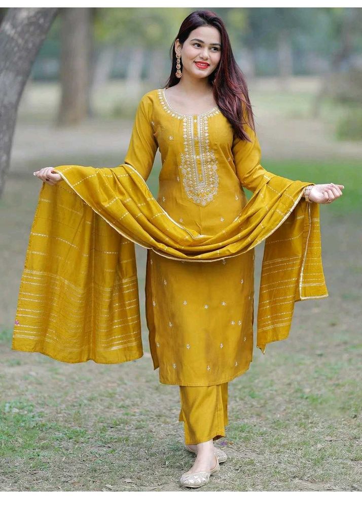 Libas Mustard Yellow Embroidered Kurta Set