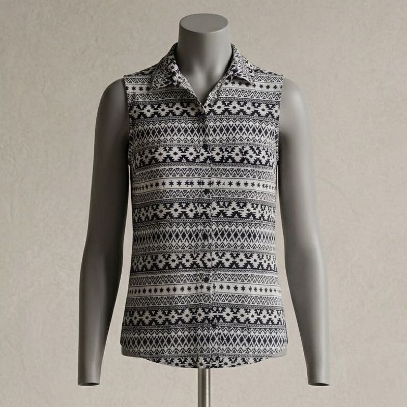 Sleeveless Geometric Print Shirt