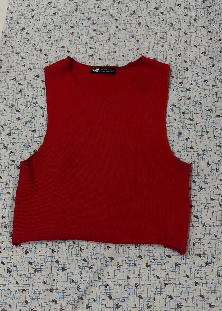 Zara Red Sleeveless Crop Top
