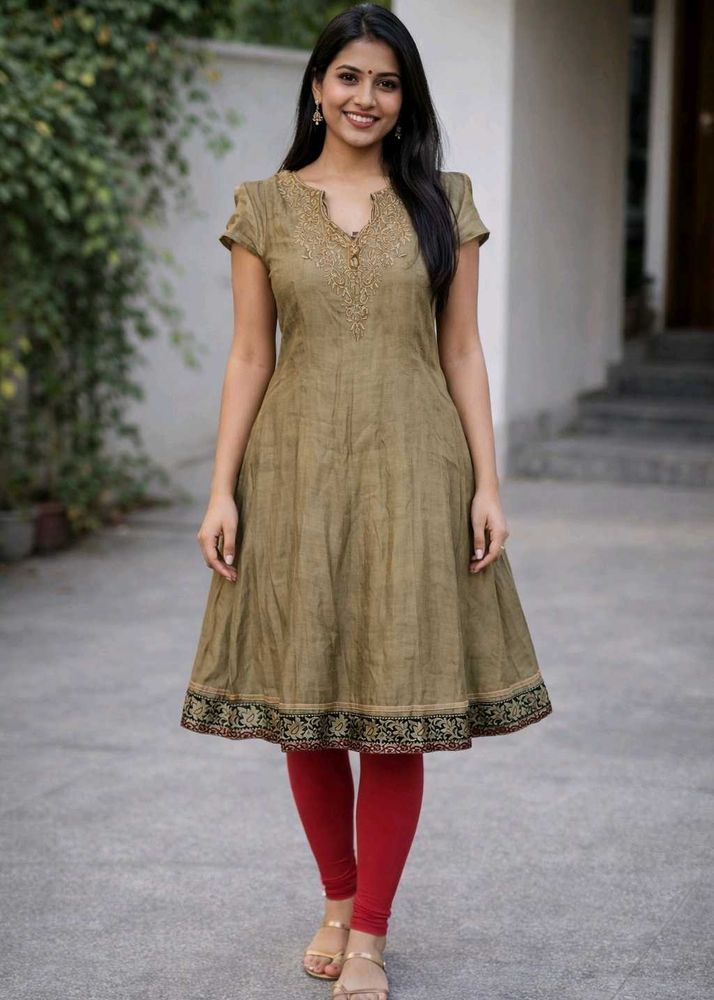 Elegant Olive Green Anarkali Kurta with Intricate