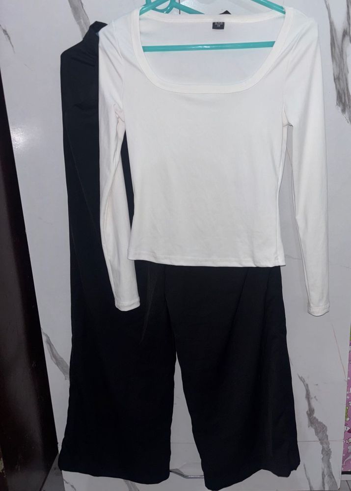 Classic White Long Sleeve Top &amp; Black Zudio Pants