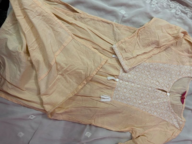 Peach Chikankari Kurta Suit Set