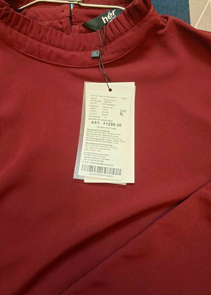 Maroon Her High Neck Semi Formal Top XL