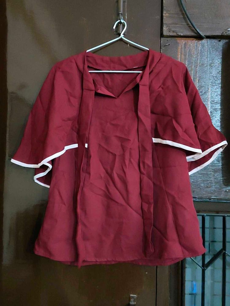Maroon Cape Sleeve Blouse