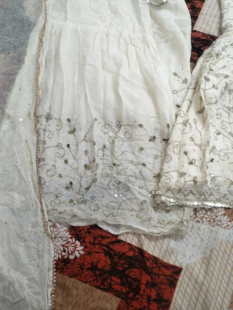 White Embellished  Frock Gharara