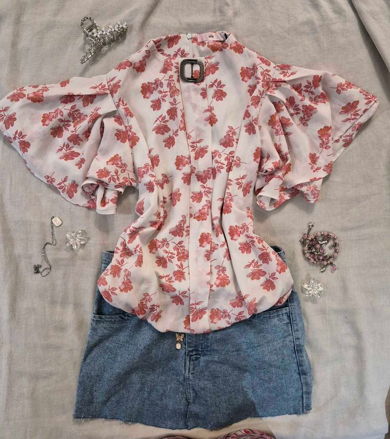 kawaii cherry blossom floral chic boho blouse with