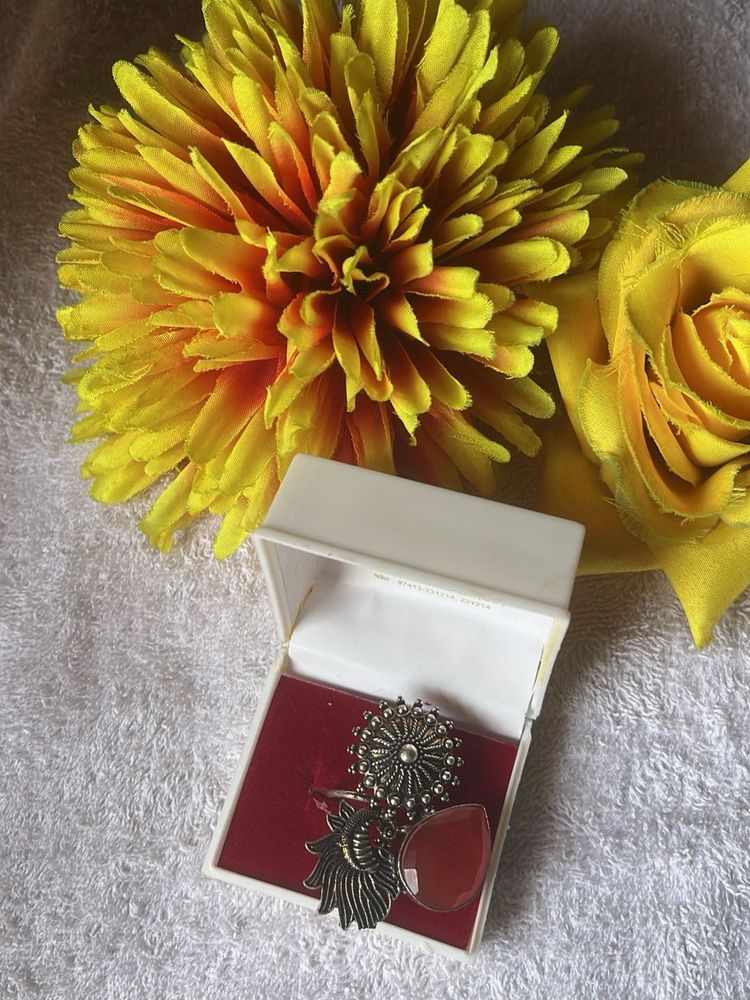 Boho Ring with Red Stone