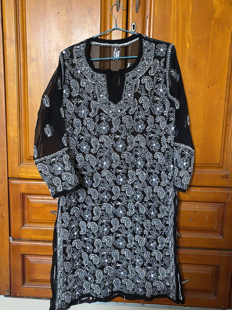 Black Chikankari Georgette Kurti