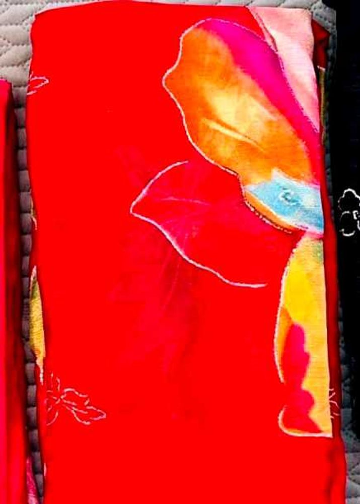 Vibrant Red Floral Saree