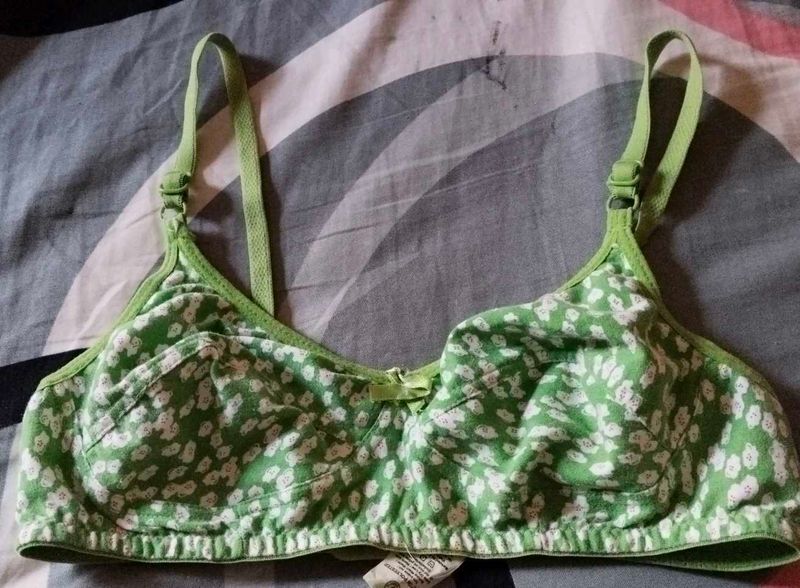 Green Floral Print Bra