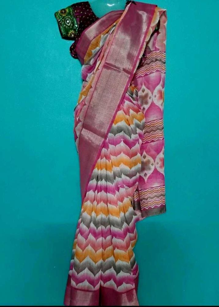 pink lenin cotton saree