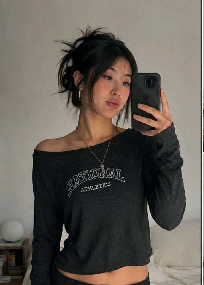 Dark Grey Athletic Print Long Sleeve Top