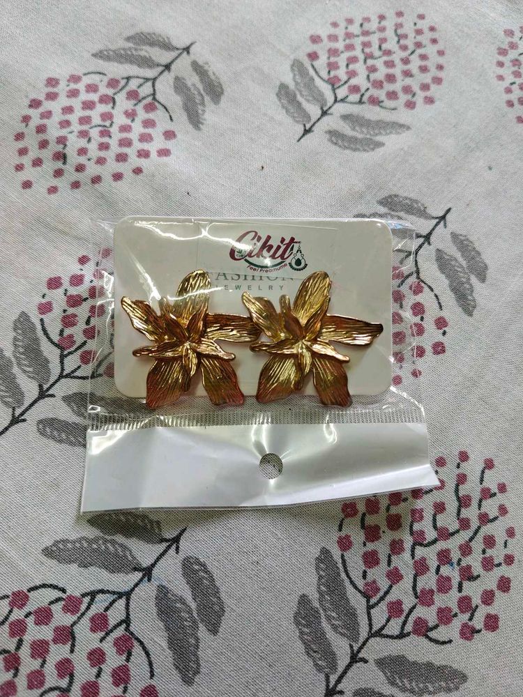 Gold Flower Statement Earrings
