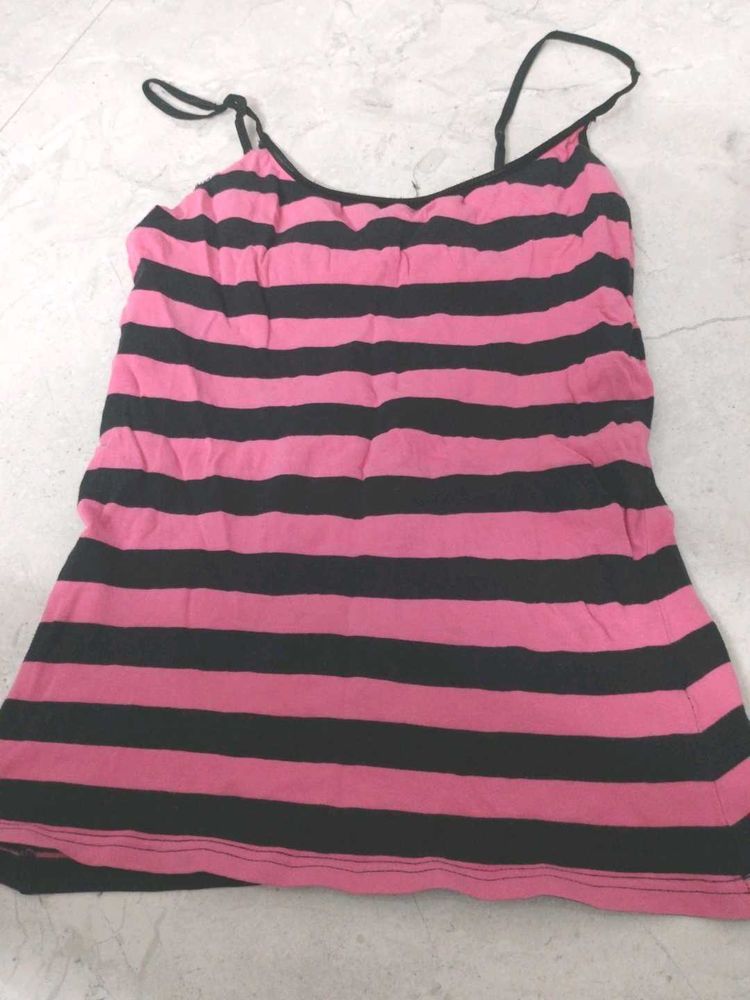 Pink &amp; Black Striped Camisole Top