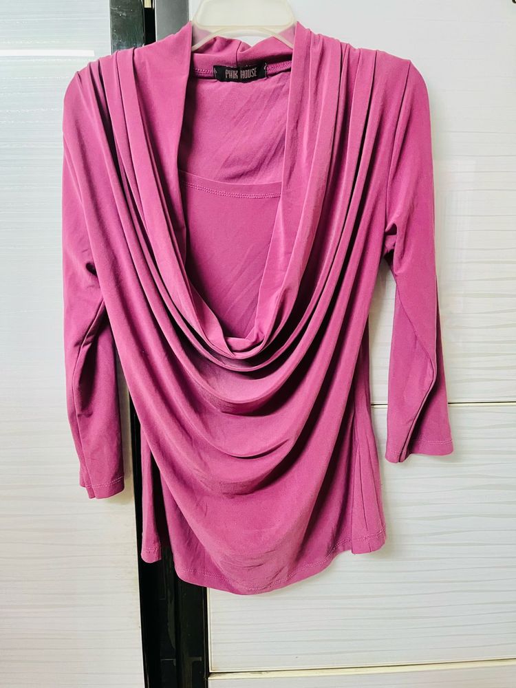 Pink Draped Top y2k Stretchable