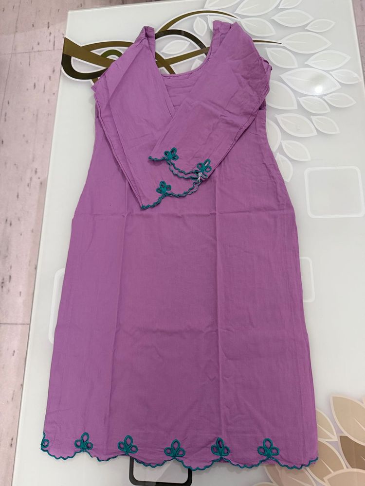 Purple Kurta with Teal Embroidery