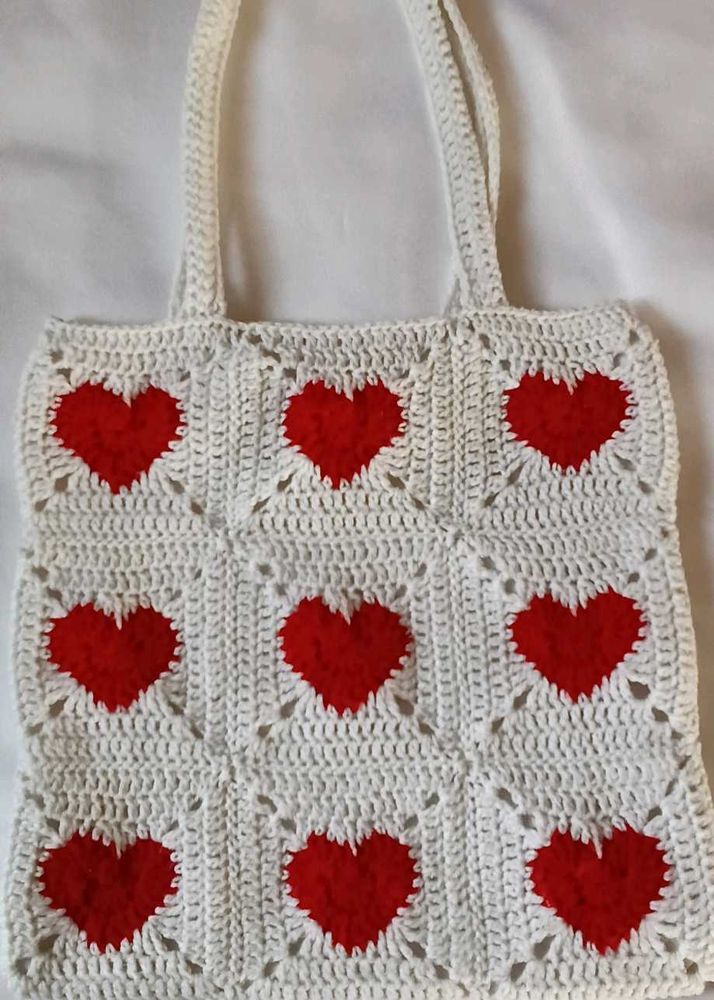 Heart Crochet Tote Bag