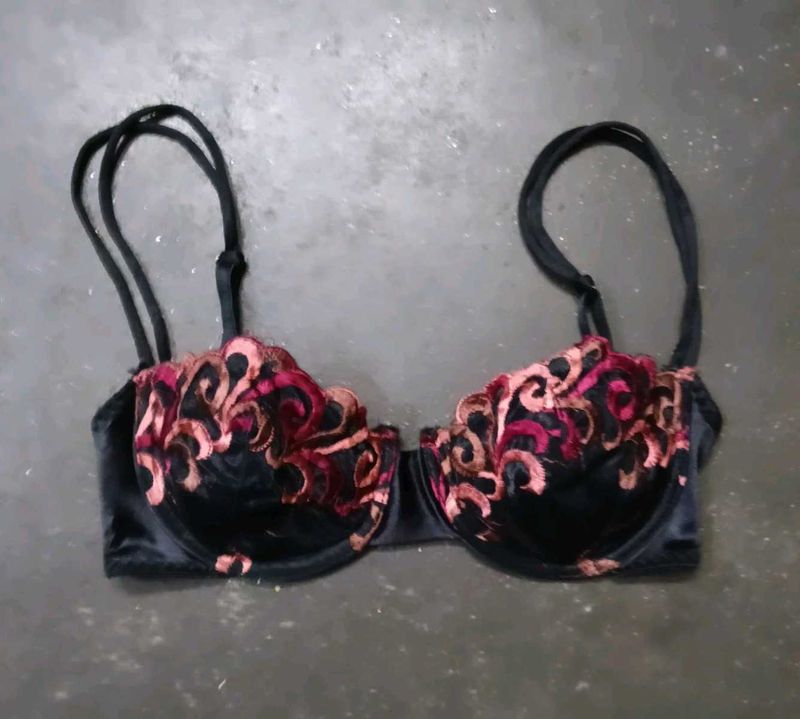 Black Embroidered Bra