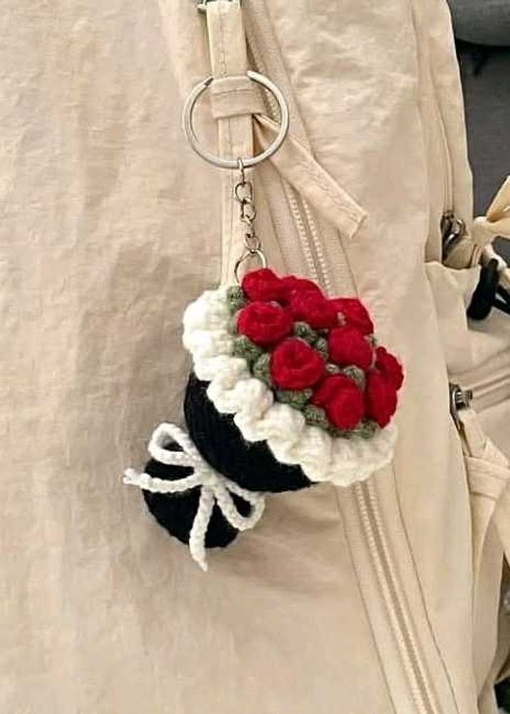 Crocheted Rose Bouquet Keychain