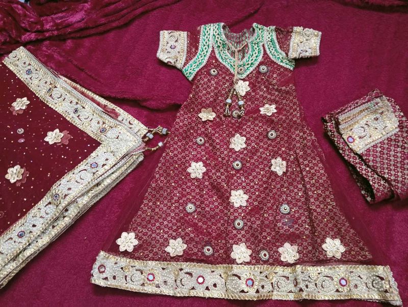 Royal Maroon Khada Dupatta Heavy Pearl &amp; Zari Work