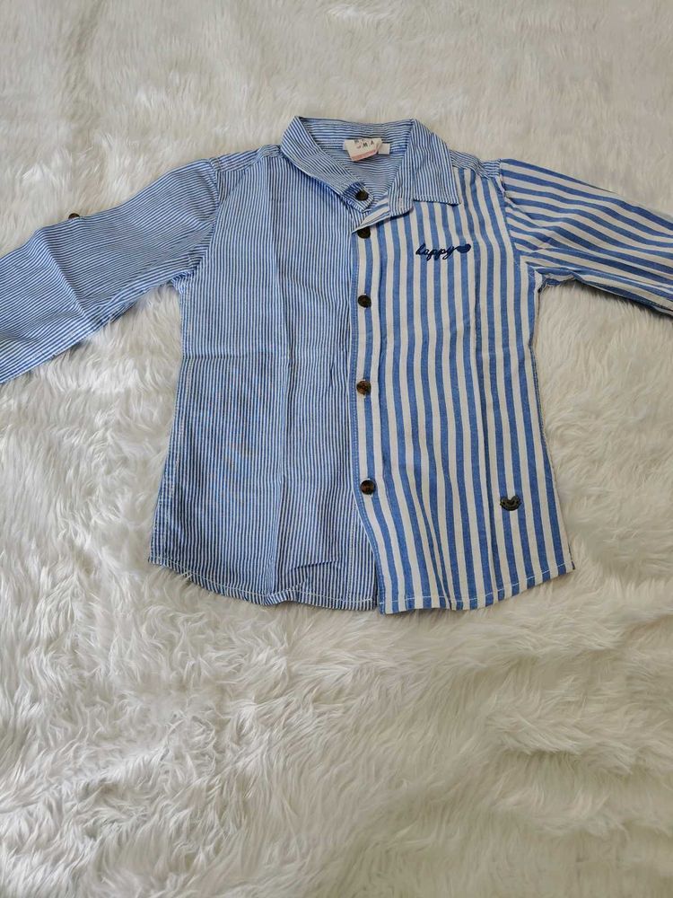 Boys Blue Striped Button-Up Shirt