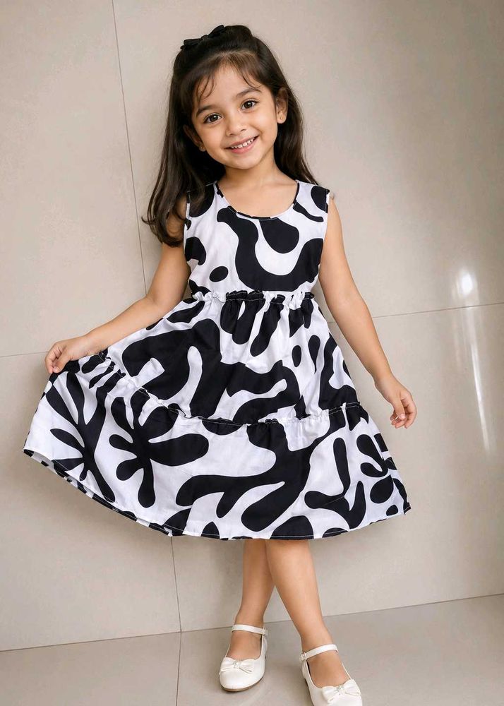 Cute Black &amp; White Printed Dress for Girls