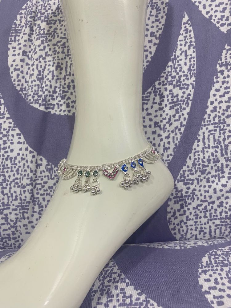 Silver Anklet with Colorful Accents