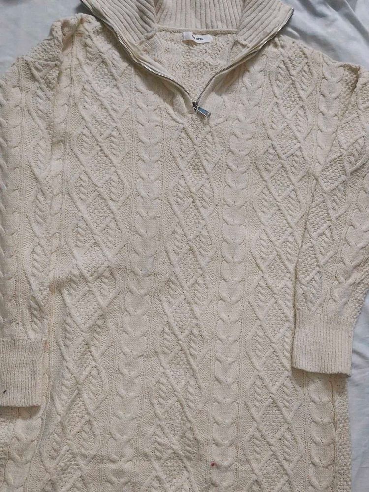 Cream Cable Knit Quarter Zip Sweater