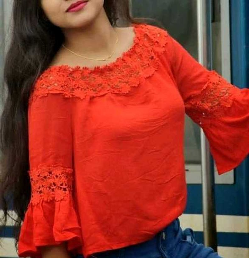 Red Off-Shoulder crop Top