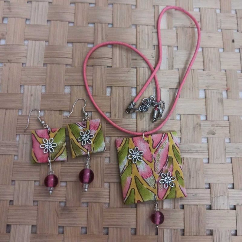 Boho Fabric Necklace &amp; Earring Set