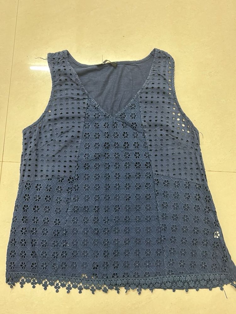 Blue Eyelet Sleeveless Top