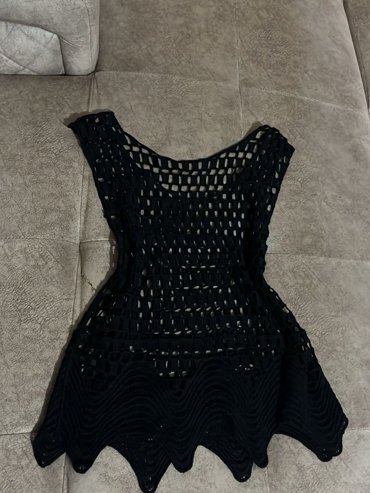 Black Crochet Sleeveless Top
