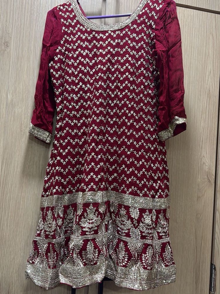 Maroon embroidered Sharara set