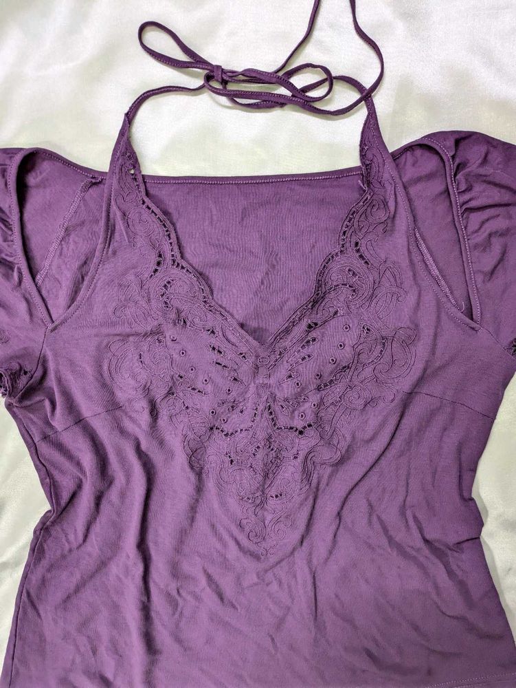 Butterfly Cutout Purple Tie Up Top 💜