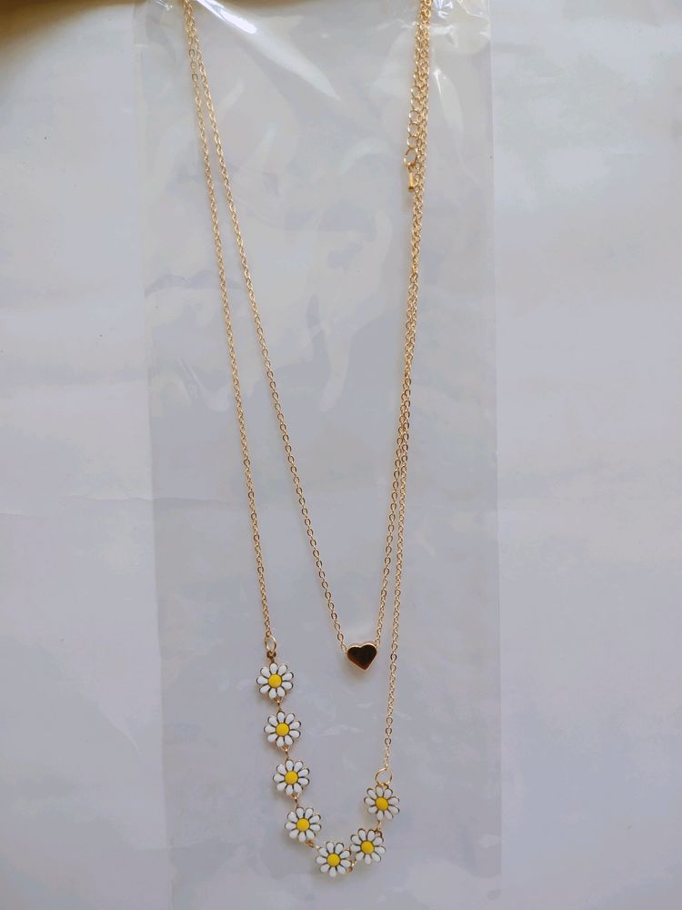 Flower Design Pendant Double Chain Necklace