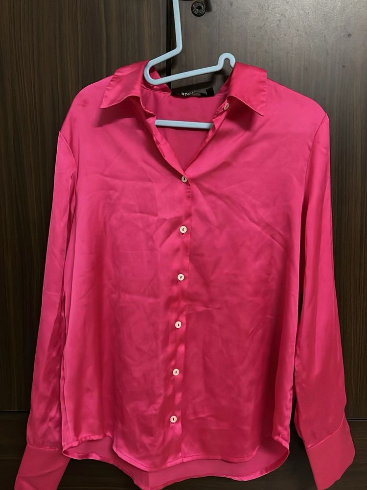 Satin Pink Button-Up Shirt