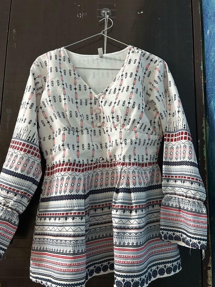 Boho Print V-Neck Peplum Kurta