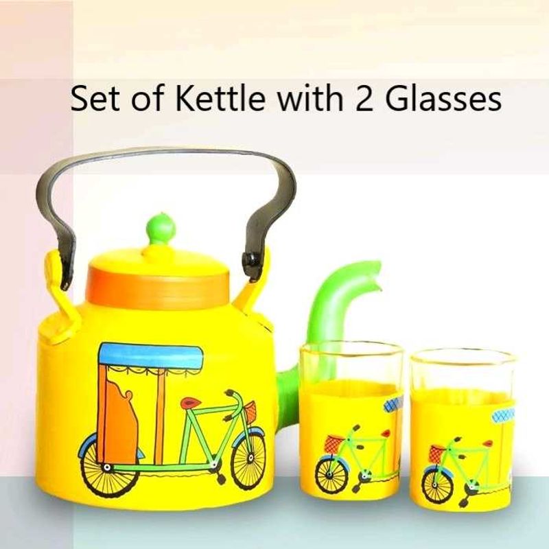Hand-Painted Traditional Yellow Tea Kettle w 2