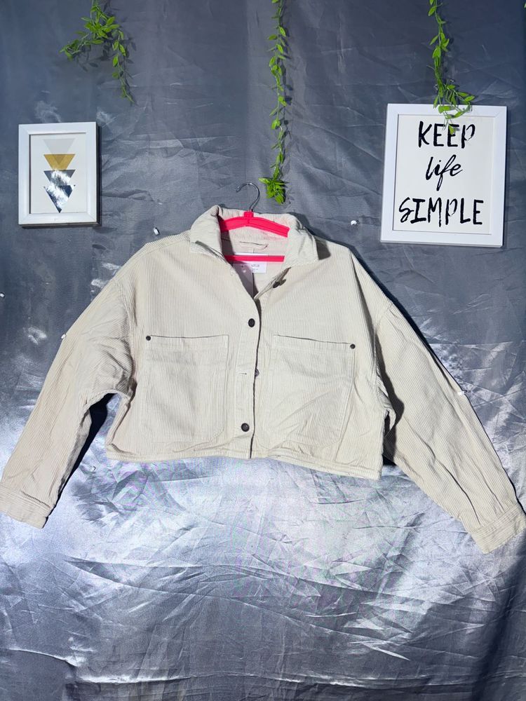 Beige Cropped denim  Jacket